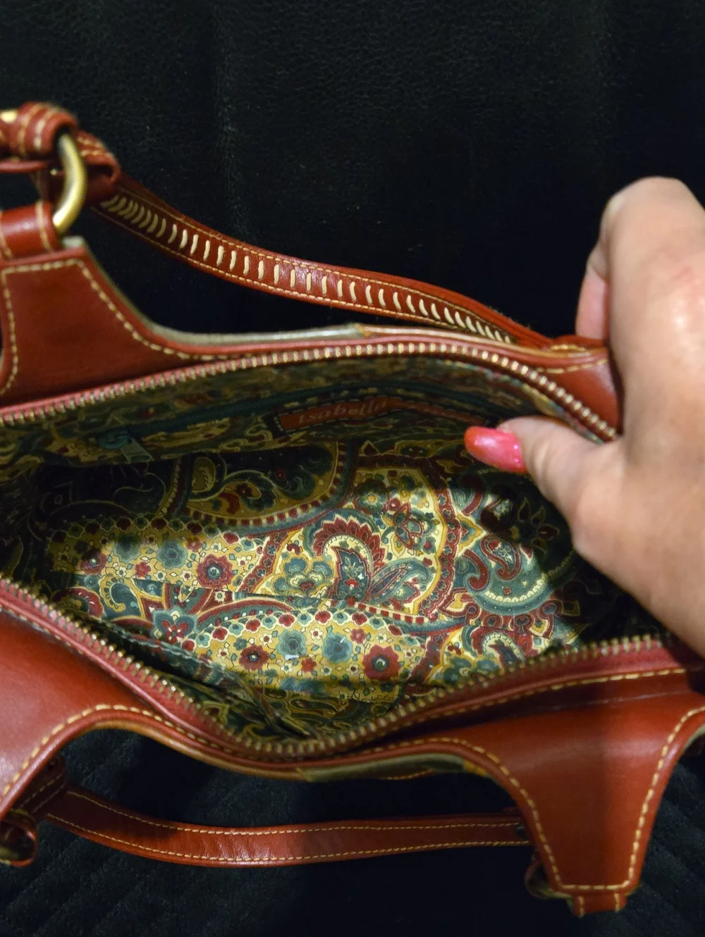Rare Vintage Isabella Fiore Leather embroidered Hand bag